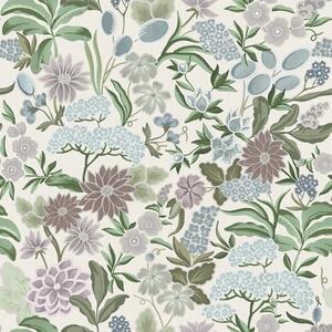 Carta da parati Fiori e foglie dai colori pastello in una palette blu menta, Parati fiori e piante classici, a00642 : Uwalls.it