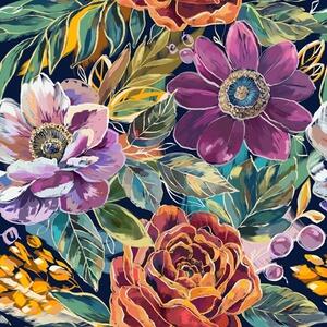 Carta da parati Grandi fiori dipinti a pennello su sfondo blu scuro, Parati fiori e piante classici, a00643 : Uwalls.it