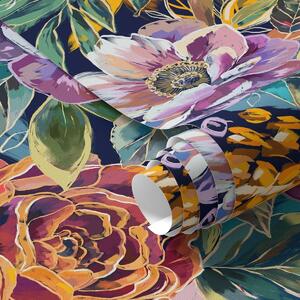 Carta da parati Grandi fiori dipinti a pennello su sfondo blu scuro, Parati fiori e piante classici, a00643 : Uwalls.it