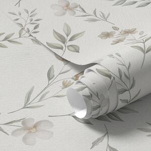 Carta da parati Piccoli ramoscelli e fiori acquerellati su sfondo chiaro, Parati fiori e piante classici, a00665 : Uwalls.it