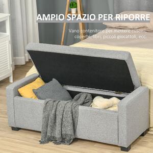 HOMCOM Panca Fondoletto con Vano Contenitore, Cassapanca di Design, Panca Imbottita in Tessuto Grigio, 120x50x44cm