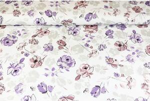 Tessuto cotone al metro - tela - Fiori viola, h. 140 cm