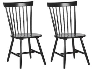 Set di 2 sedie da pranzo in legno di gomma Nero rustico vintage con schienale alto dipinto da soggiorno Beliani