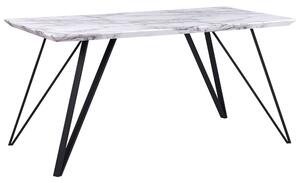 Tavolo da Pranzo Bianco con Piano in MDF Nero Gambe in Metallo 150 x 80 cm Effetto Marmo Glamour Industrial Beliani