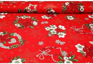 Tessuto cotone al metro - tela - Rose di Natale rosso, altezza 140 cm