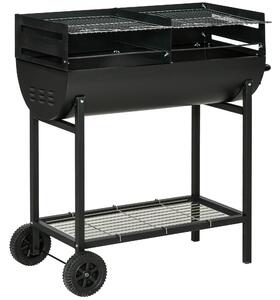 Outsunny Barbecue con 2 Griglie Indipendenti in Acciaio, 2 Ruote e Ripiano Inferiore, 90x45x96 cm, Nero | Aosom Italy