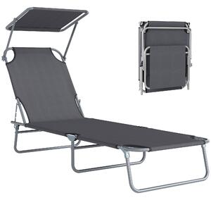 Outsunny Sdraio Pieghevole e Regolabile con Tettuccio e Schienale Regolabile, Lettino Prendisole in Tessuto, 187x58x36 cm, Grigio | Aosom Italy
