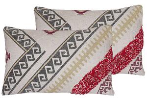 Set di 2 cuscini boho in cotone con motivo geometrico stampato 30 x 50 cm multicolore Beliani