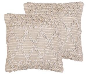 Set di 2 cuscini boho beige cotone motivo geometrico 45 x 45 cm Beliani