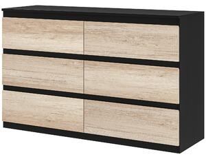HOMCOM 6 Cassetti con Guide in Metallo per Camera da Letto in Legno, 120x39x75 cm, Nera e color Legno | Aosom Italy