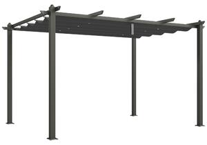 Outsunny Pergola Gazebo 4x3 m con 8 Fori di Drenaggio, in Alluminio, Metallo e Poliestere, Grigio Scuro