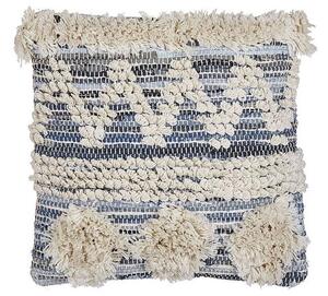 Cuscino boho in cotone con motivo geometrico 45 x 45 cm beige e blu Beliani