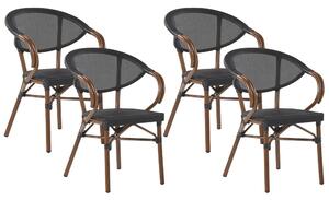 Set di 4 sedie da giardino in legno scuro struttura in alluminio sedile in tessuto Nero impilabile Beliani