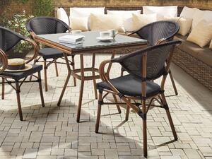 Set di 4 sedie da giardino in legno scuro struttura in alluminio sedile in tessuto Nero impilabile Beliani