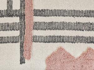 Tappeto in cotone beige e Nero tessuto a mano con frange 160 x 230 cm Beliani