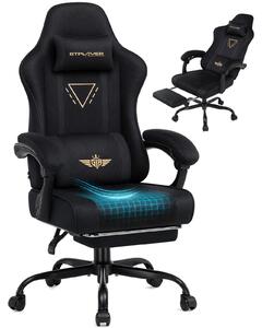 Sedia da gaming GTPLAYER, ergonomica, con rivestimento in tessuto, cuscino imbottito a molle, braccioli regolabili e poggiapiedi, capacità di carico fino a 150 kg