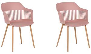 Set di 2 sedie da pranzo rosa materiale sintetico gambe in metallo schienale aperto da lavdorato soggiorno moderno Beliani