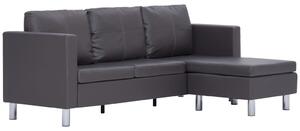282206 3-Seater Sofa with Cushions Grey Faux Leather