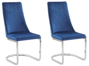 Set di 2 sedie da pranzo in velluto blu navy senza braccioli con schienale alto sedia a sbalzo da soggiorno Beliani