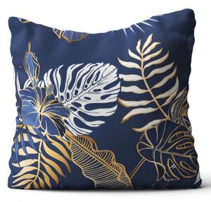 Federa cuscino foglie di mostro su sfondo blu 40x40 cm
