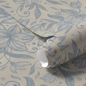 Carta da parati Motivo floreale lineare blu su beige caldo, Parati fiori e piante classici, a00630v2 : Uwalls.it
