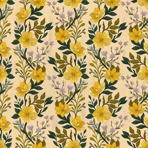 Carta da parati Fiori gialli in ghirlande verticali su sfondo color crema, Parati fiori e piante classici, a00632 : Uwalls.it