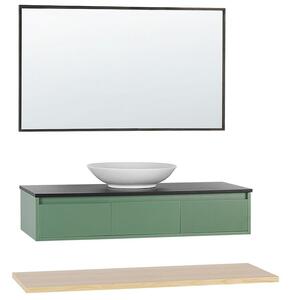 Mobile da bagno legno chiaro MDF verde MDF set mobili 4 pezzi lavabo di ceramica e specchio Zaragoza Beliani