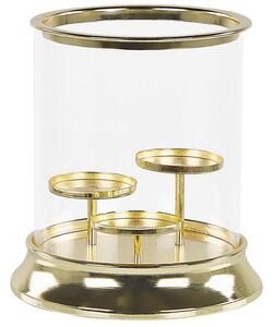 Portacandele paralume vetro hurricane in metallo dorato con paralume in vetro da 24 cm Centrotavola decorativo con i glamour Beliani