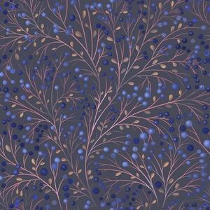 Carta da parati Rami rosa-marroni e bacche blu su sfondo grafite, Parati fiori e piante classici, a00787 : Uwalls.it