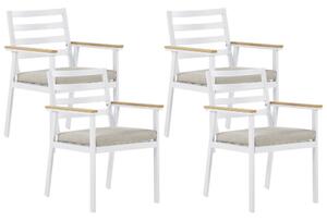 Set di 4 sedie da giardino in alluminio bianco beige con cuscini per sedili con finitura verniciata a polvere per esterni Beliani
