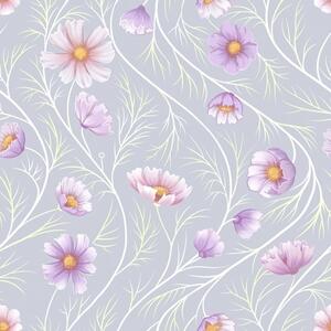 Carta da parati Cosmos rosa e steli sottili su sfondo grigio, Parati fiori e piante classici, a00791 : Uwalls.it