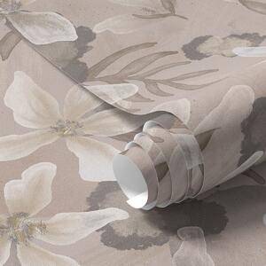 Carta da parati Grandi fiori beige con macchie astratte acquerellate, Parati fiori e piante classici, a00635 : Uwalls.it