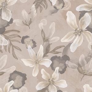 Carta da parati Grandi fiori beige con macchie astratte acquerellate, Parati fiori e piante classici, a00635 : Uwalls.it