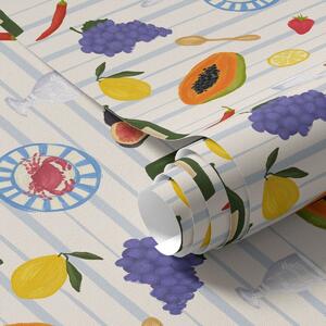 Carta da parati Stampa da cucina con frutta, bicchieri e piatti, Parati classici Cibo e bevande, a00638 : Uwalls.it