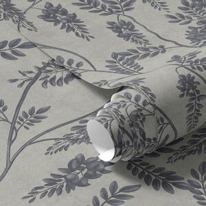 Carta da parati Rami con fiori scuri su sfondo grigio-beige, Parati fiori e piante classici, a00672 : Uwalls.it