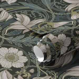 Carta da parati Composizione Art Nouveau con gigli su sfondo scuro, Parati fiori e piante classici, a00696 : Uwalls.it
