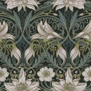 Carta da parati Composizione Art Nouveau con gigli su sfondo scuro, Parati fiori e piante classici, a00696 : Uwalls.it