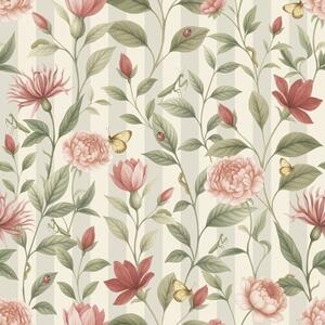 Carta da parati Steli floreali con farfalle su sfondo chiaro, Parati fiori e piante classici, a00698 : Uwalls.it