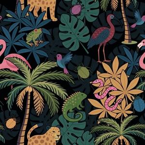 Carta da parati Animali tropicali dai colori vivaci tra il fogliame su uno, Parati natura classici, Parati natura foglie classici, a00701 : Uwalls.it