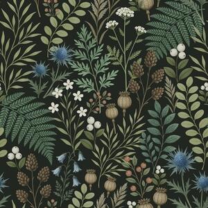 Carta da parati Erbe di campo, bacche e semi su sfondo scuro, Parati fiori e piante classici, a00706 : Uwalls.it