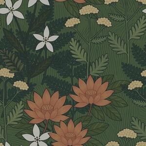 Carta da parati Grandi fiori tra fogliame verde, composizione decorativa, Parati fiori e piante classici, a00708 : Uwalls.it