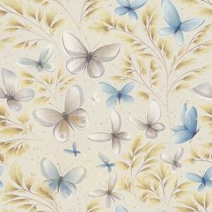 Carta da parati Farfalle leggere tra foglie gialle su uno sfondo chiaro, Parati fiori e piante classici, a00795 : Uwalls.it