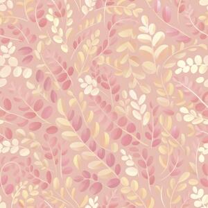 Carta da parati Delicato fogliame rosa-pesca con un leggero luccichio di colore, Parati fiori e piante classici, a00799 : Uwalls.it