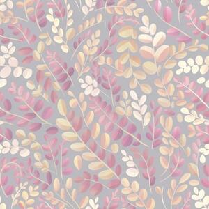 Carta da parati Rami color pastello con fogliame rosa-pesca su sfondo grigio, Parati fiori e piante classici, a00799v1 : Uwalls.it