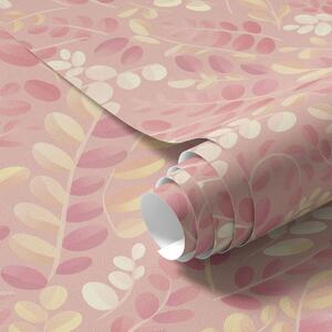 Carta da parati Delicato fogliame rosa-pesca con un leggero luccichio di colore, Parati fiori e piante classici, a00799 : Uwalls.it