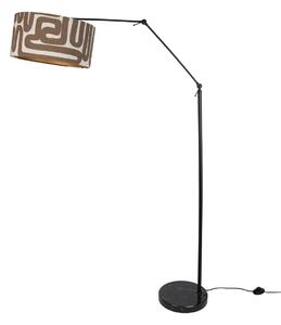 Lampada da terra nera regolabile con paralume a righe marroni e beige 50cm - Editor