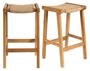 Sgabelli da bar etnici da esterno in legno massello di teak e intreccio di rattan H66 cm (set di 2) GAWA