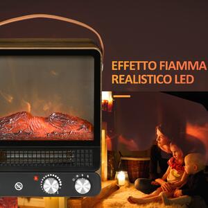 HOMCOM Camino Elettrico ad Effetto Fiamma LED Realistico con 3 Modalità di Riscaldamento, Interruttore di Sicurezza e Maniglia, 30.3x17.5x37.4 cm