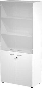 Libreria alta c/ante superiori in vetro satinato WORK cm 90x46x200 bia