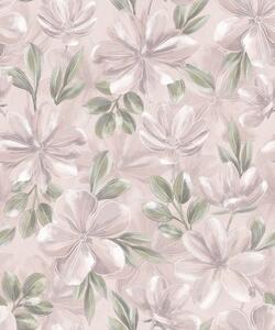 Carta da parati Fiori rosa con foglie delicate su uno sfondo morbido, Parati fiori e piante classici, a00675 : Uwalls.it